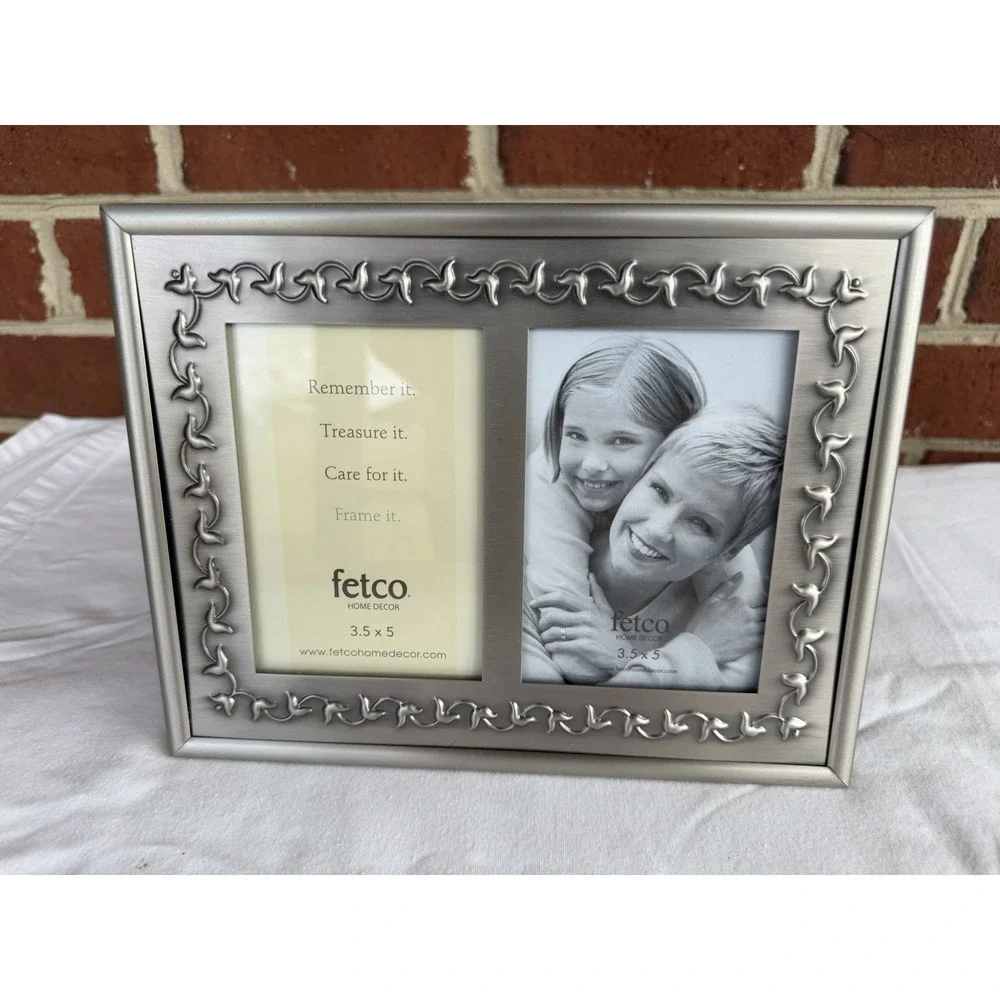 Fetco Silver Ornate Metal Photo Frame 8x10 Dual 3.5x5 for 2 Photos